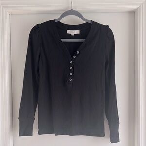 LOFT Black Women's Henley puff sleeve Top